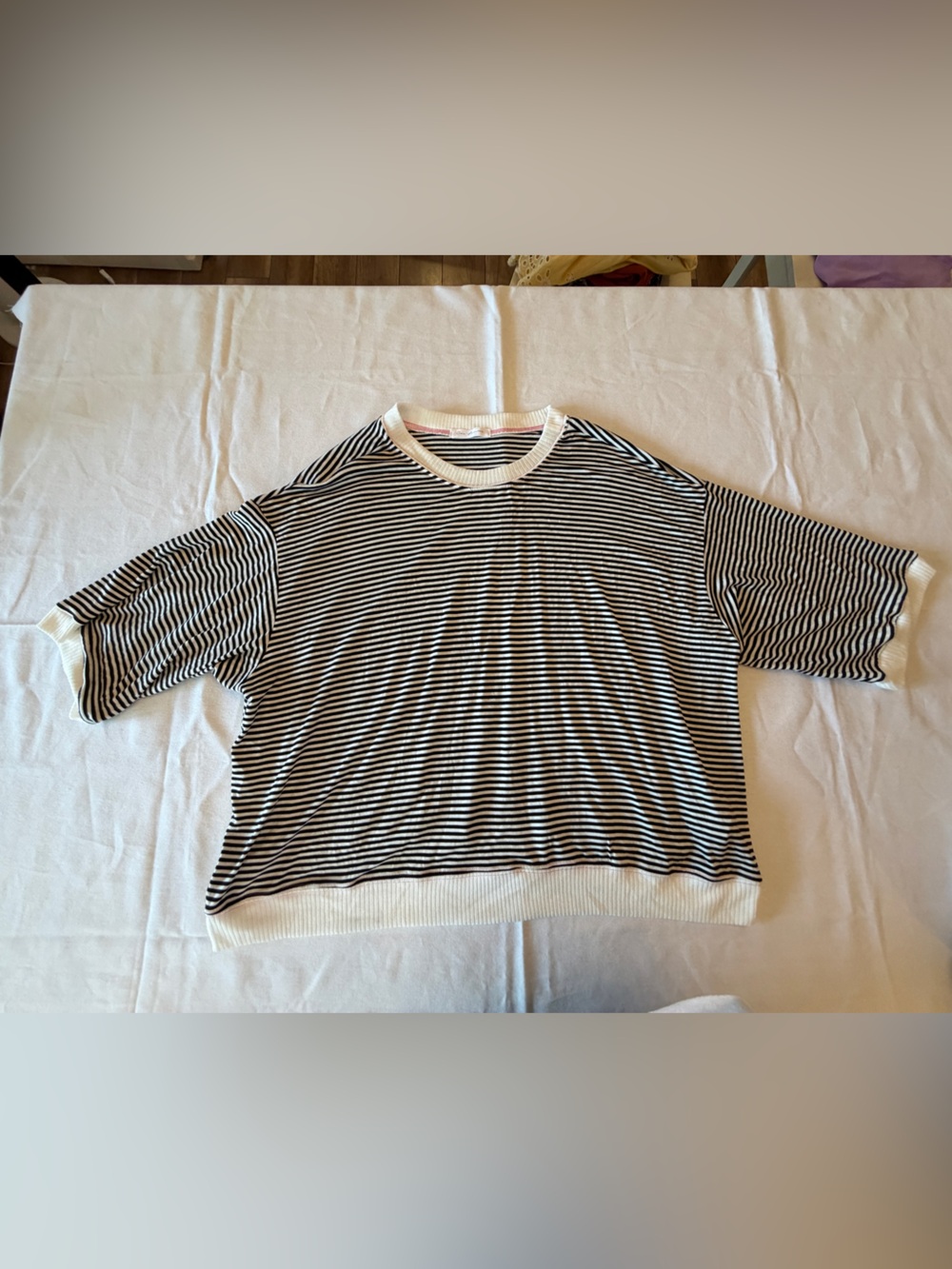 Ces Femme Black & White Striped Short-Sleeve knit top XL